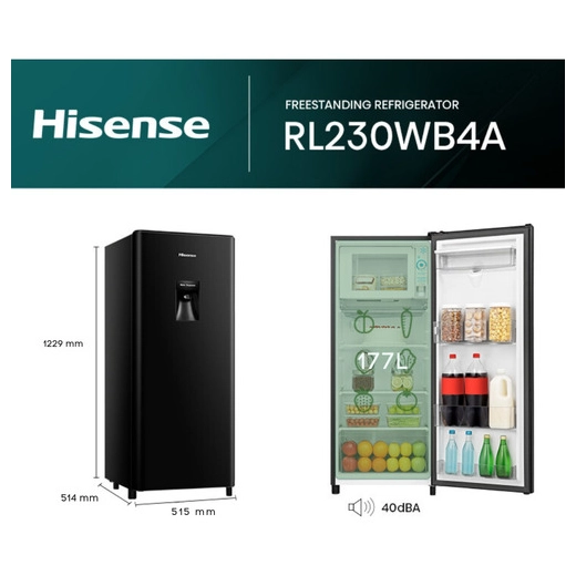 Heladera Hisense Single Door 177 Litros Dispenser De Agua Negra